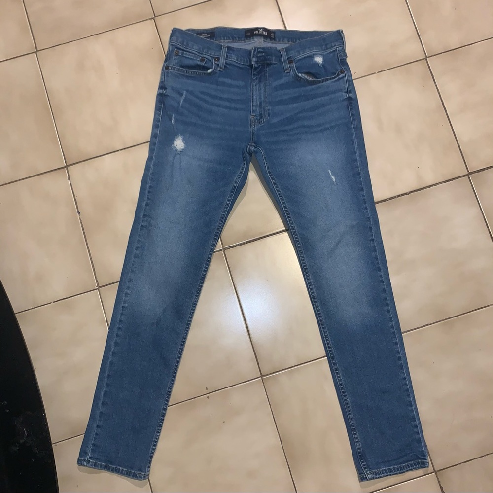Blue lightly ripped men’s skinny jeans HOLLISTER